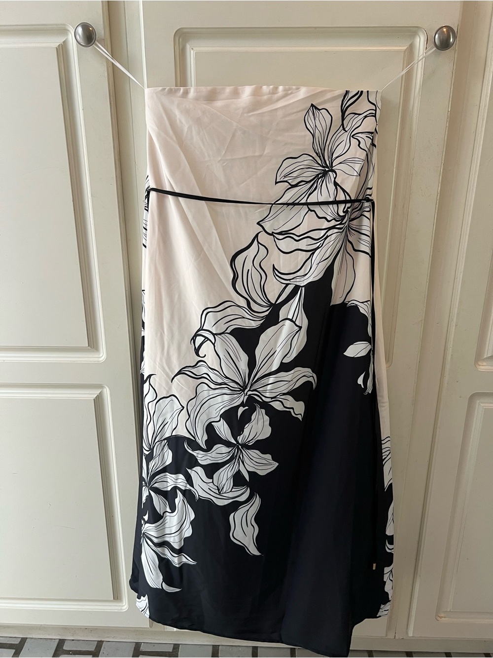 Nicole Miller Black & White Strapless Floral Maxi Dress